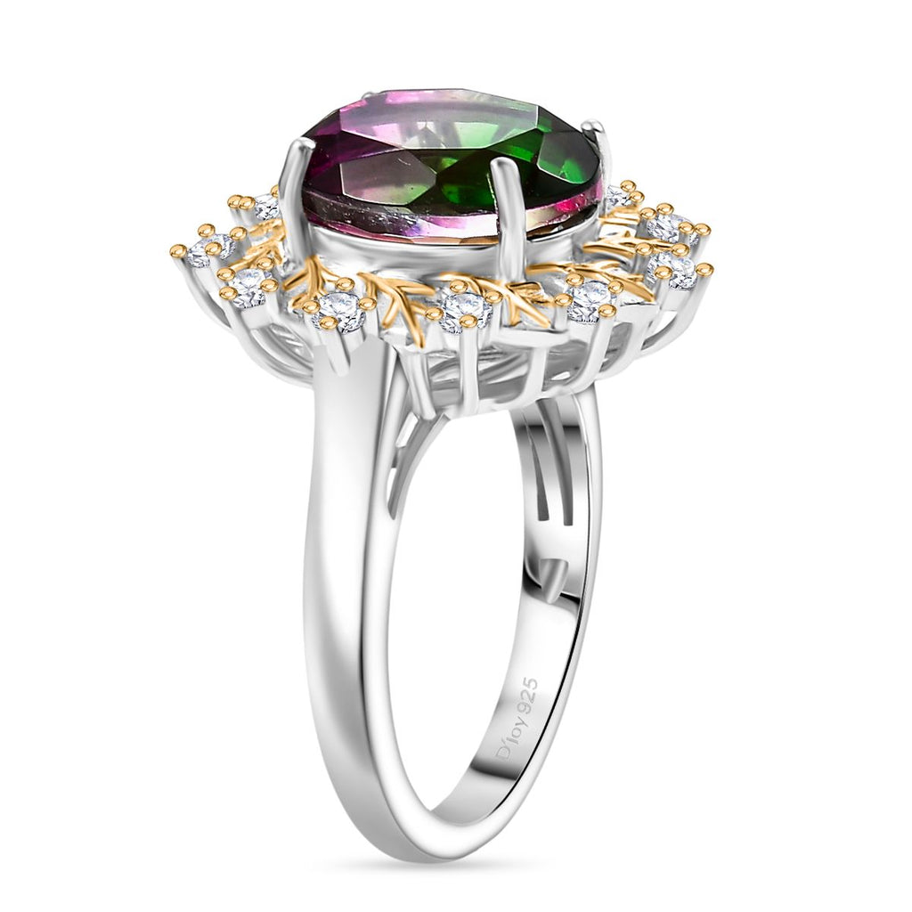 D'Joy Wassermelonen Triplett Quarz und Zirkon zweifarbiger Ring und Anhänger mit 45cm Kette