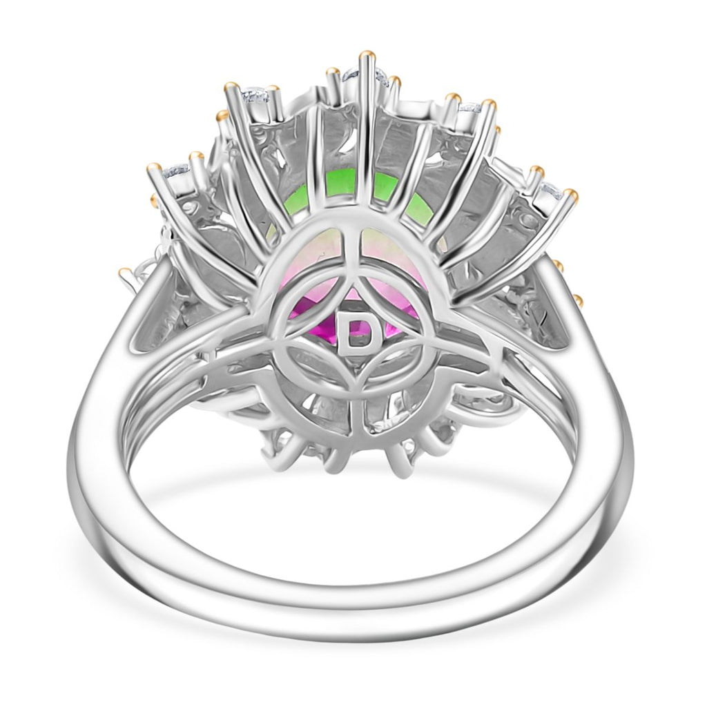 D'Joy Wassermelonen Triplett Quarz und Zirkon zweifarbiger Ring und Anhänger mit 45cm Kette