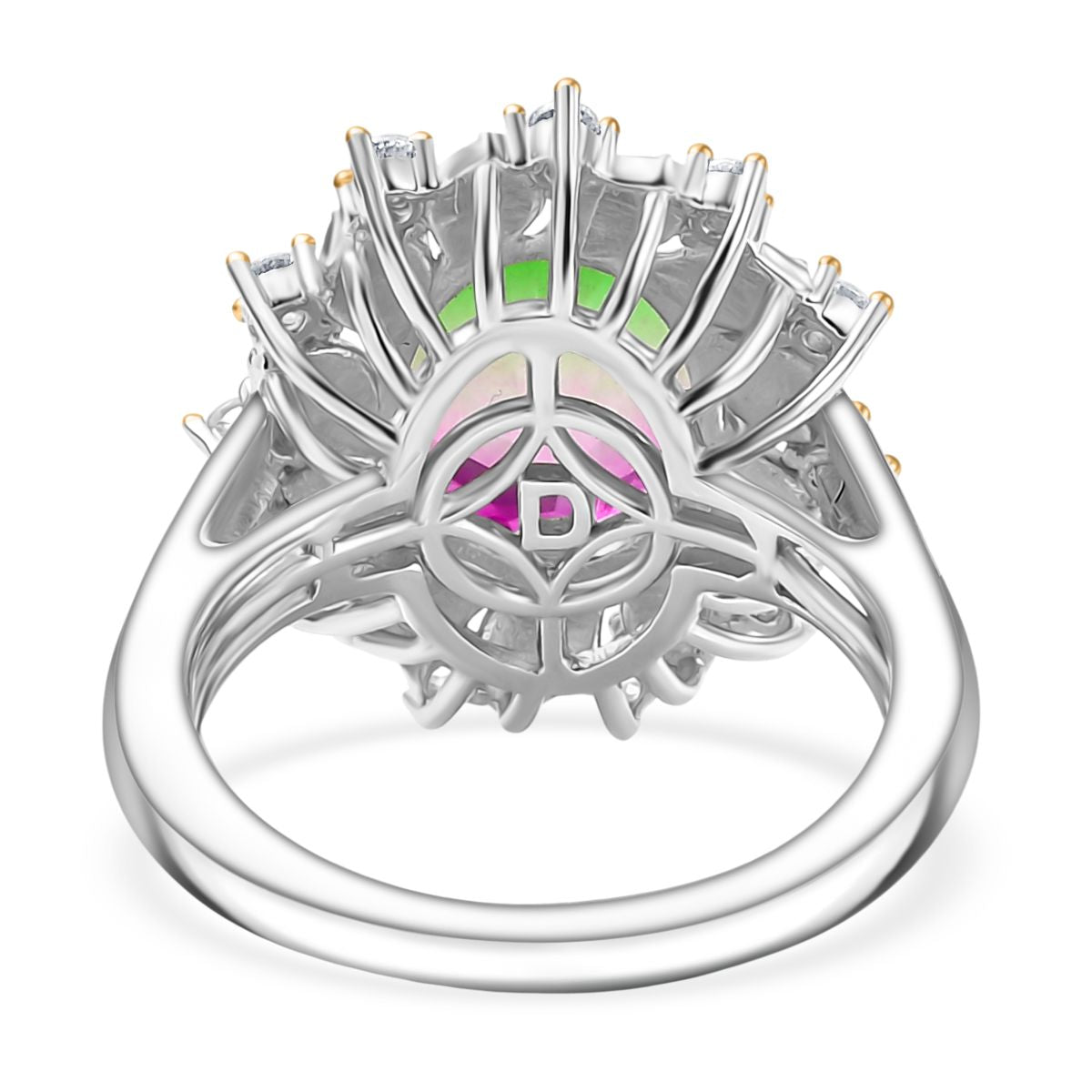 D'Joy Wassermelonen Triplett Quarz und Zirkon zweifarbiger Ring und Anhänger mit 45cm Kette