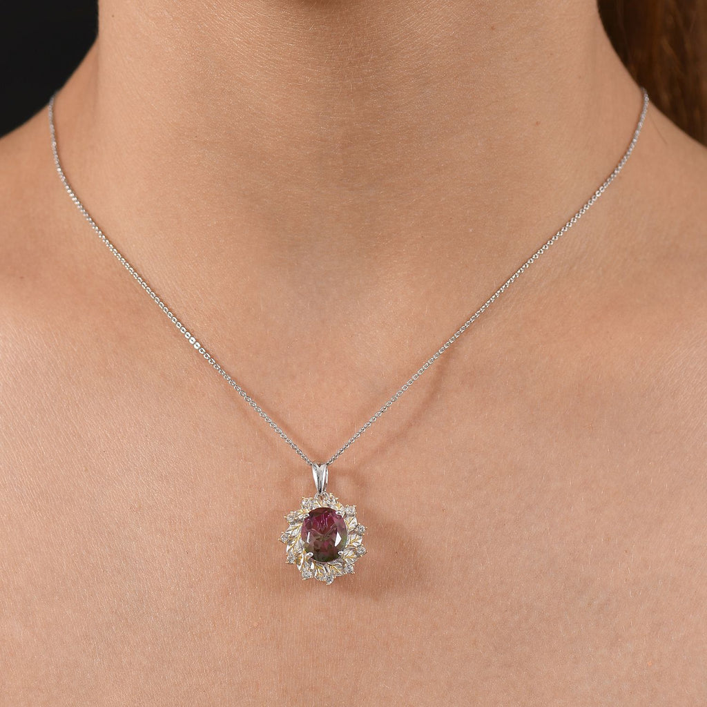 D'Joy Wassermelonen Triplett Quarz und Zirkon zweifarbiger Ring und Anhänger mit 45cm Kette