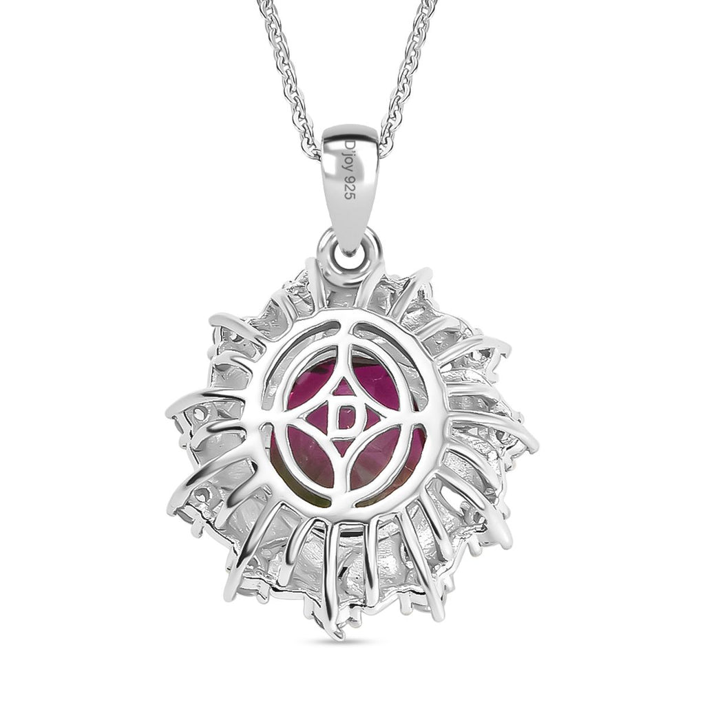D'Joy Wassermelonen Triplett Quarz und Zirkon zweifarbiger Ring und Anhänger mit 45cm Kette