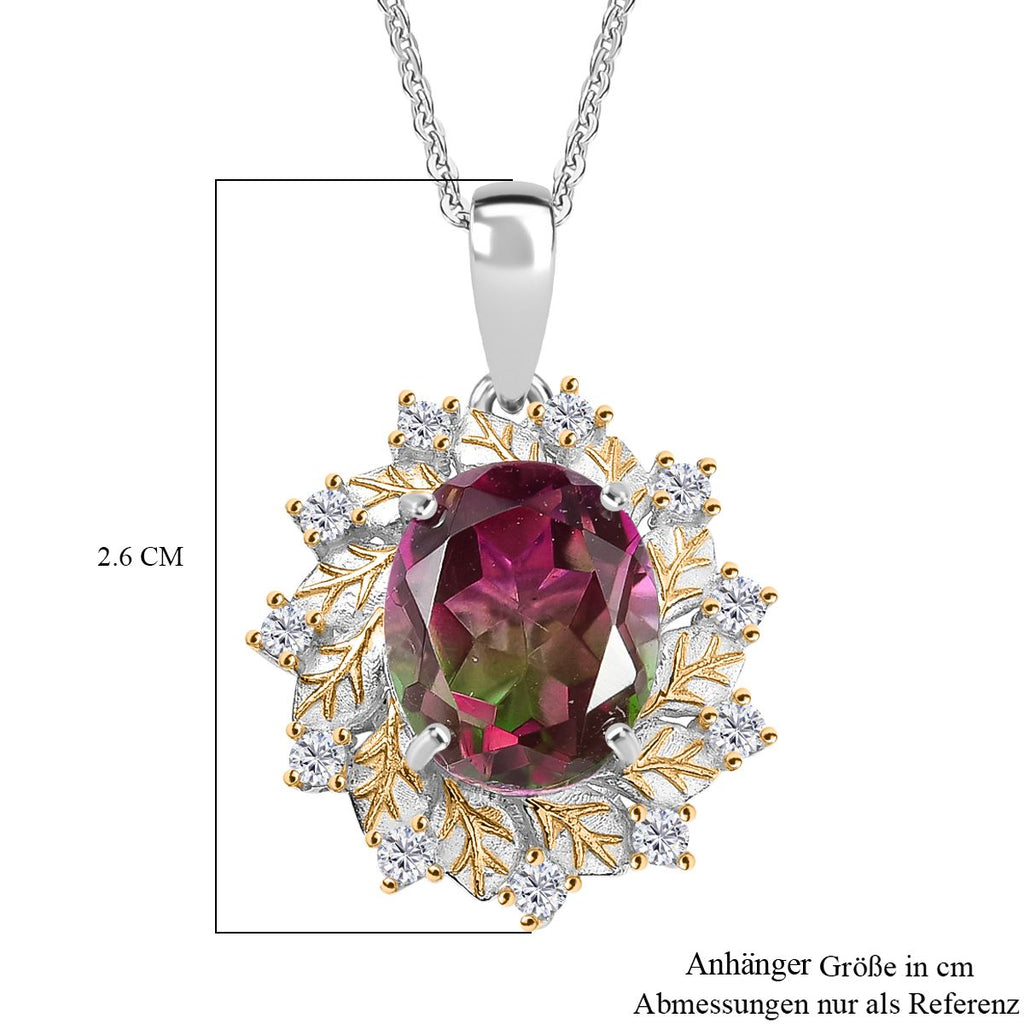 D'Joy Wassermelonen Triplett Quarz und Zirkon zweifarbiger Ring und Anhänger mit 45cm Kette