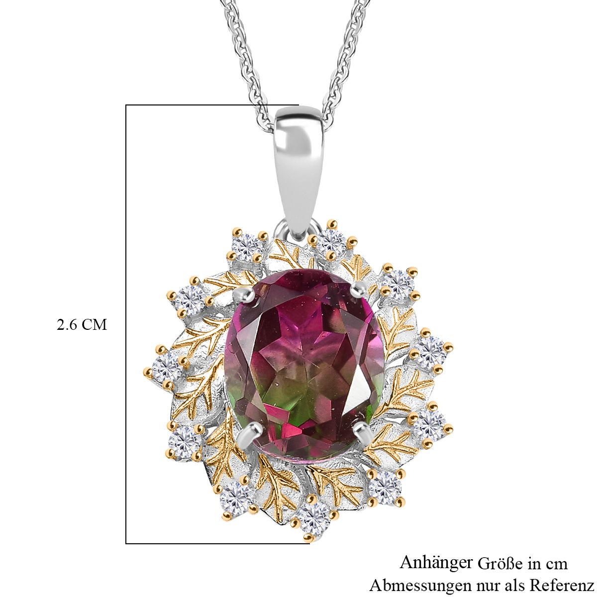 D'Joy Wassermelonen Triplett Quarz und Zirkon zweifarbiger Ring und Anhänger mit 45cm Kette