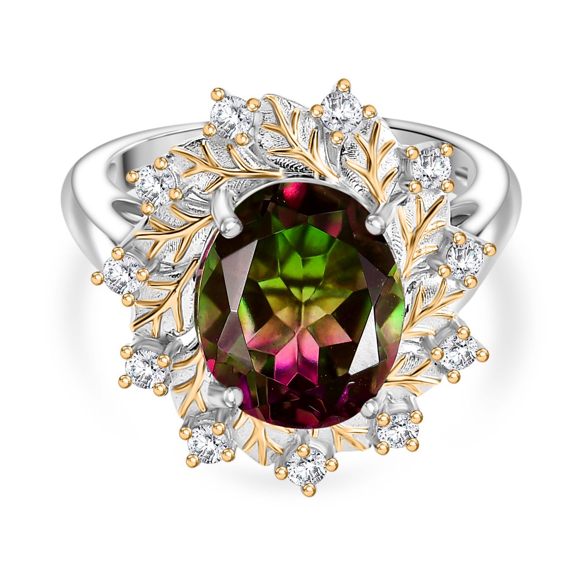 D'Joy Wassermelonen Triplett Quarz und Zirkon zweifarbiger Ring und Anhänger mit 45cm Kette