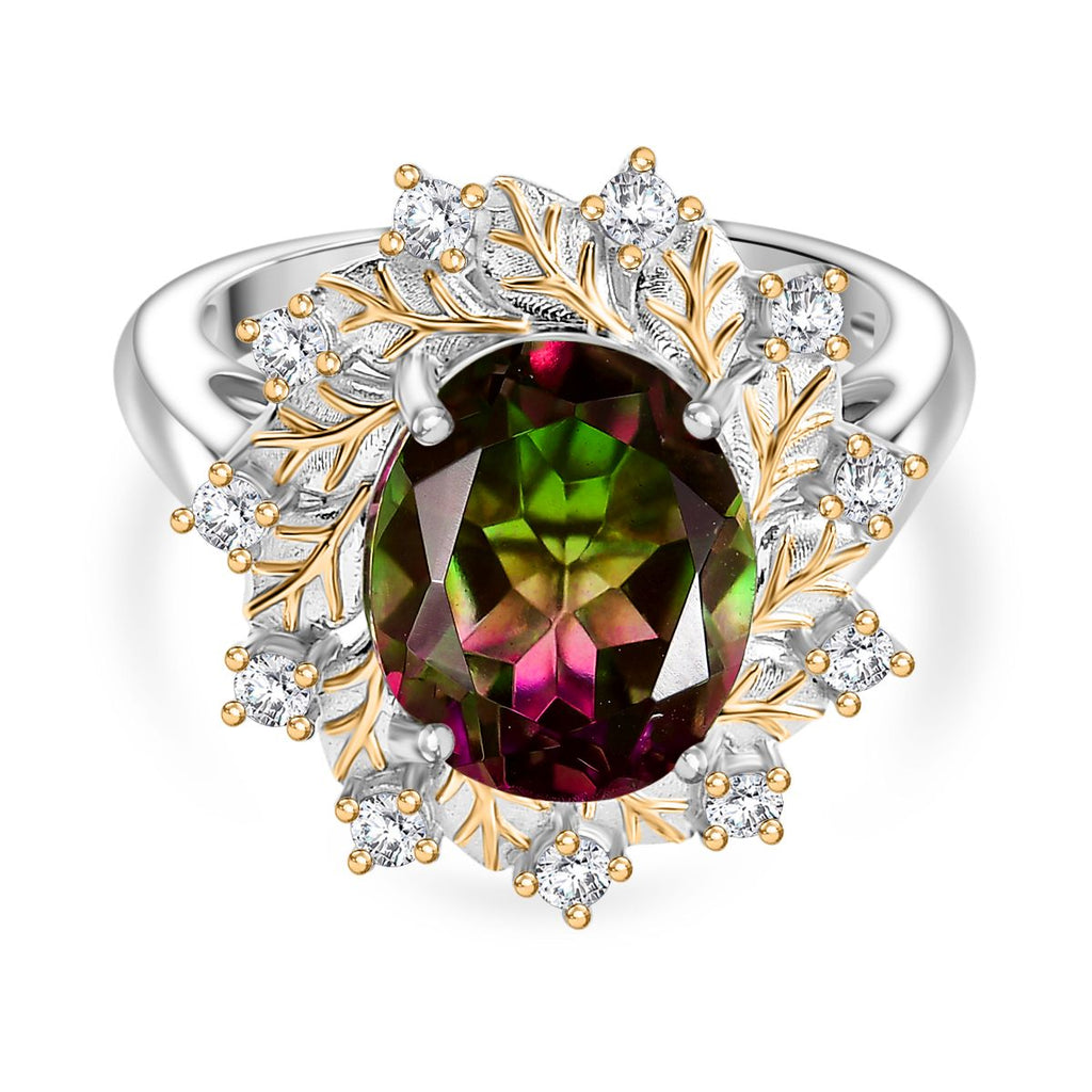 D'Joy Wassermelonen Triplett Quarz und Zirkon zweifarbiger Ring und Anhänger mit 45cm Kette