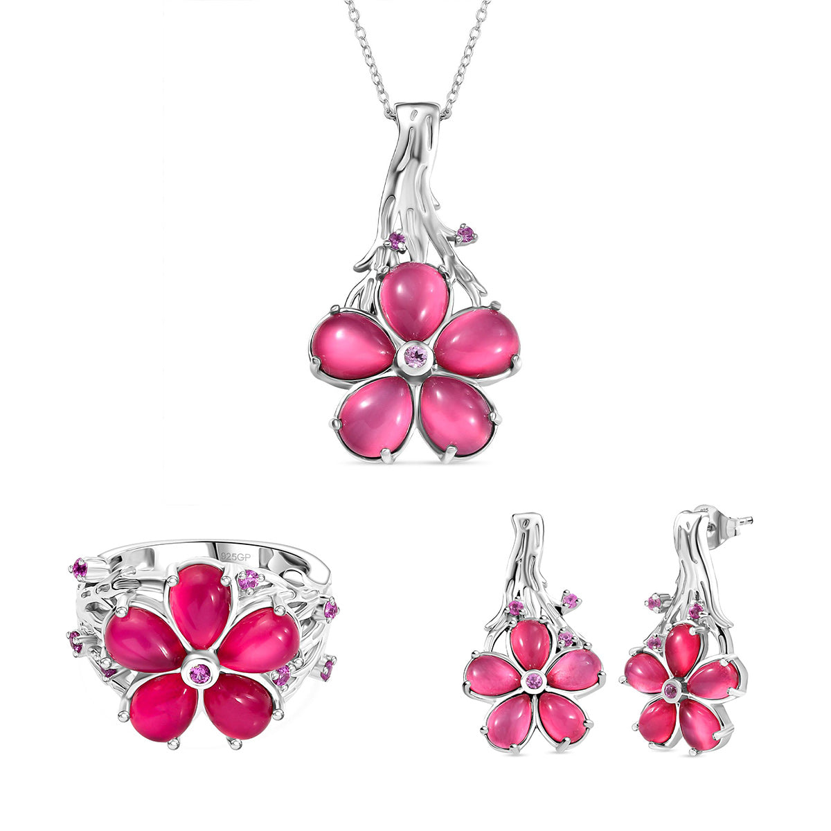 GP Italian Garden Kollektion - Maulbeer Mondstein, Rosa und blaues Saphir Schmuckset
