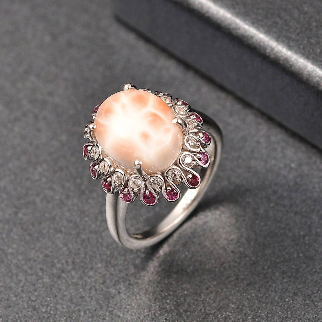 D'Joy AA Natrolith, Rhodolith Granat und Zirkon Ring und Anhänger mit 50cm Kette