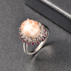 D'Joy AA Natrolith, Rhodolith Granat und Zirkon Ring und Anhänger mit 50cm Kette