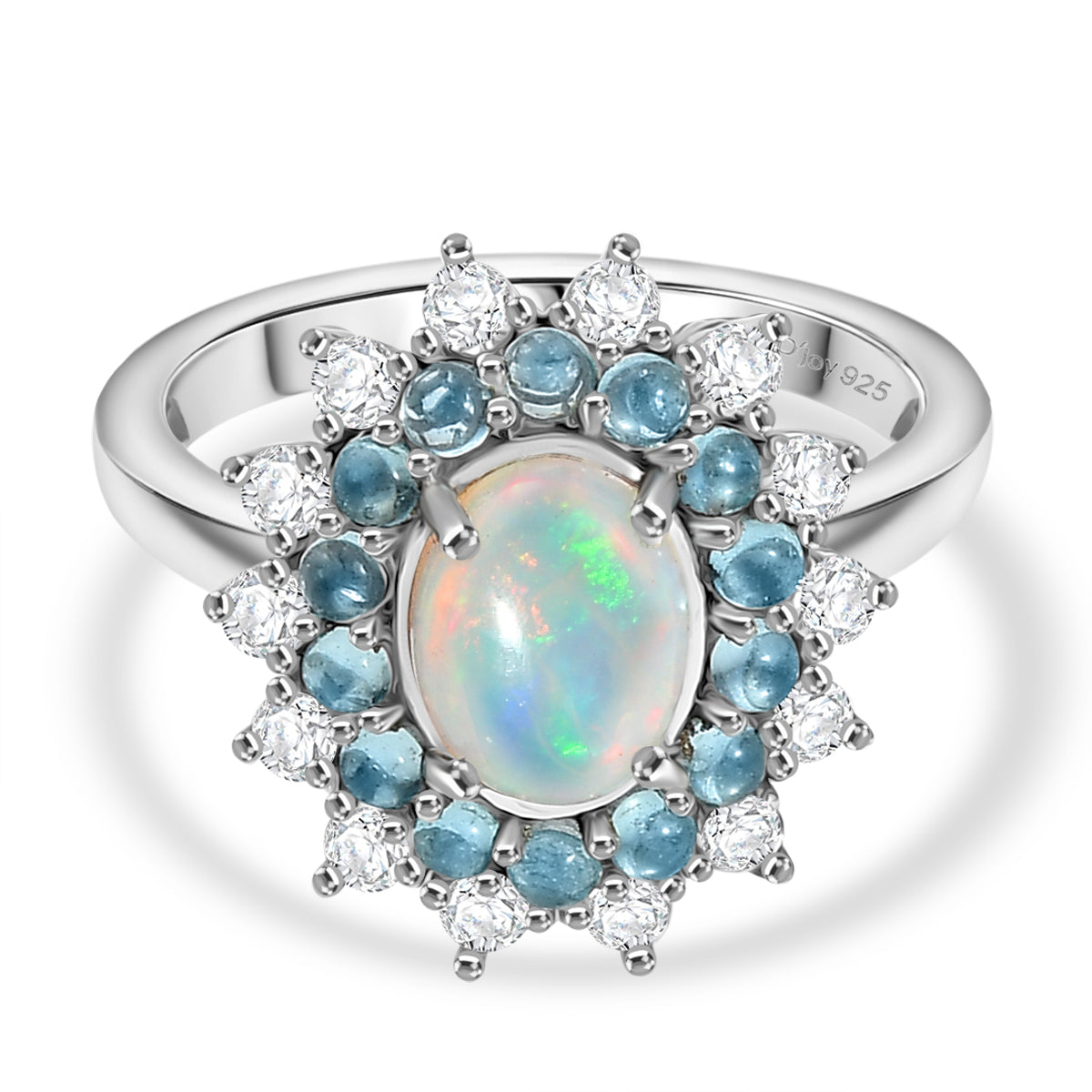 AA äthiopischer Welo Opal, blauer Apatit und Zirkon Ring und Anhänger