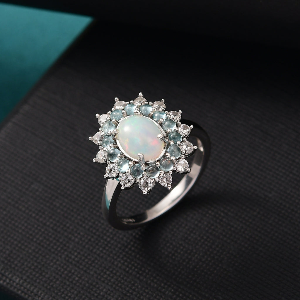 AA äthiopischer Welo Opal, blauer Apatit und Zirkon Ring und Anhänger