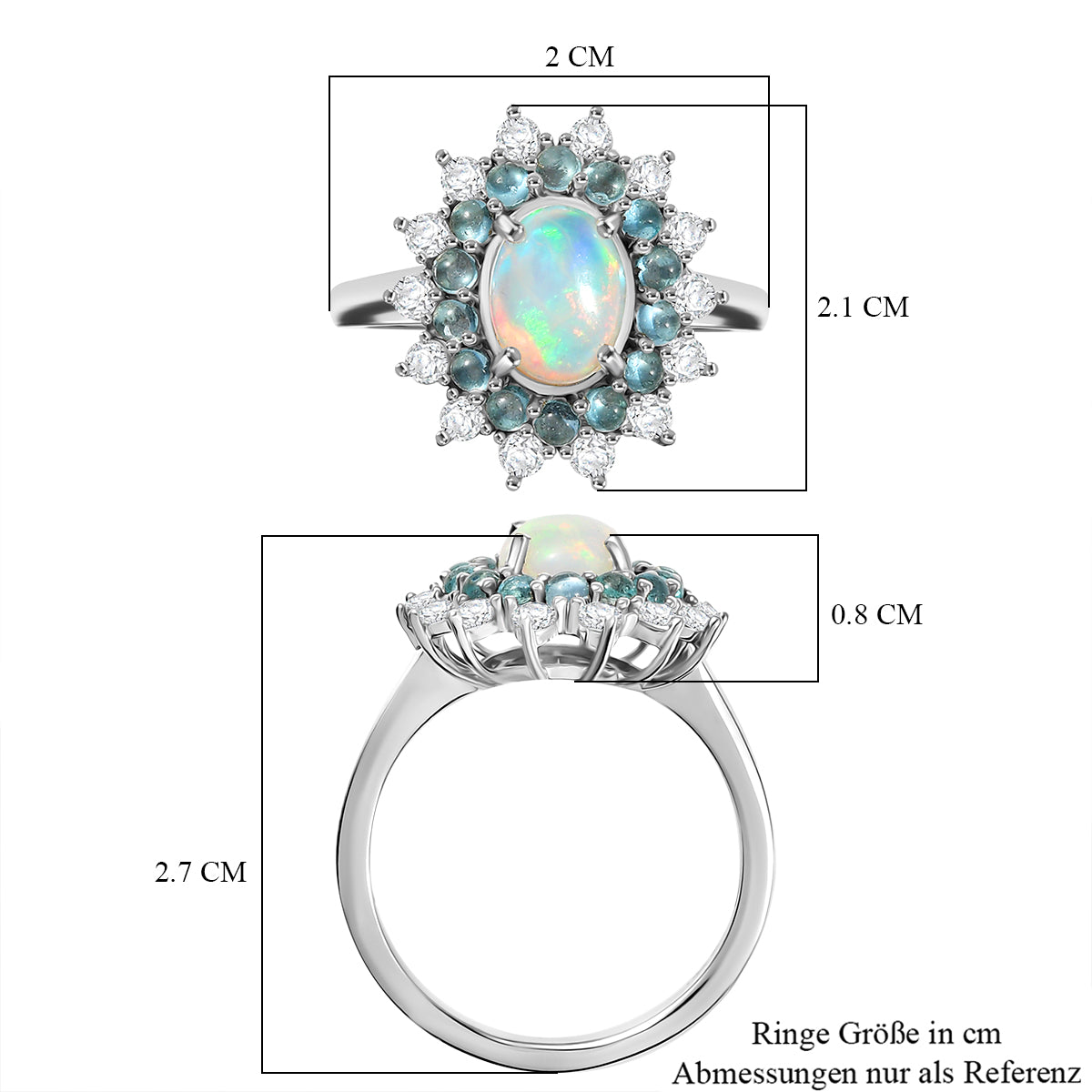 AA äthiopischer Welo Opal, blauer Apatit und Zirkon Ring und Anhänger