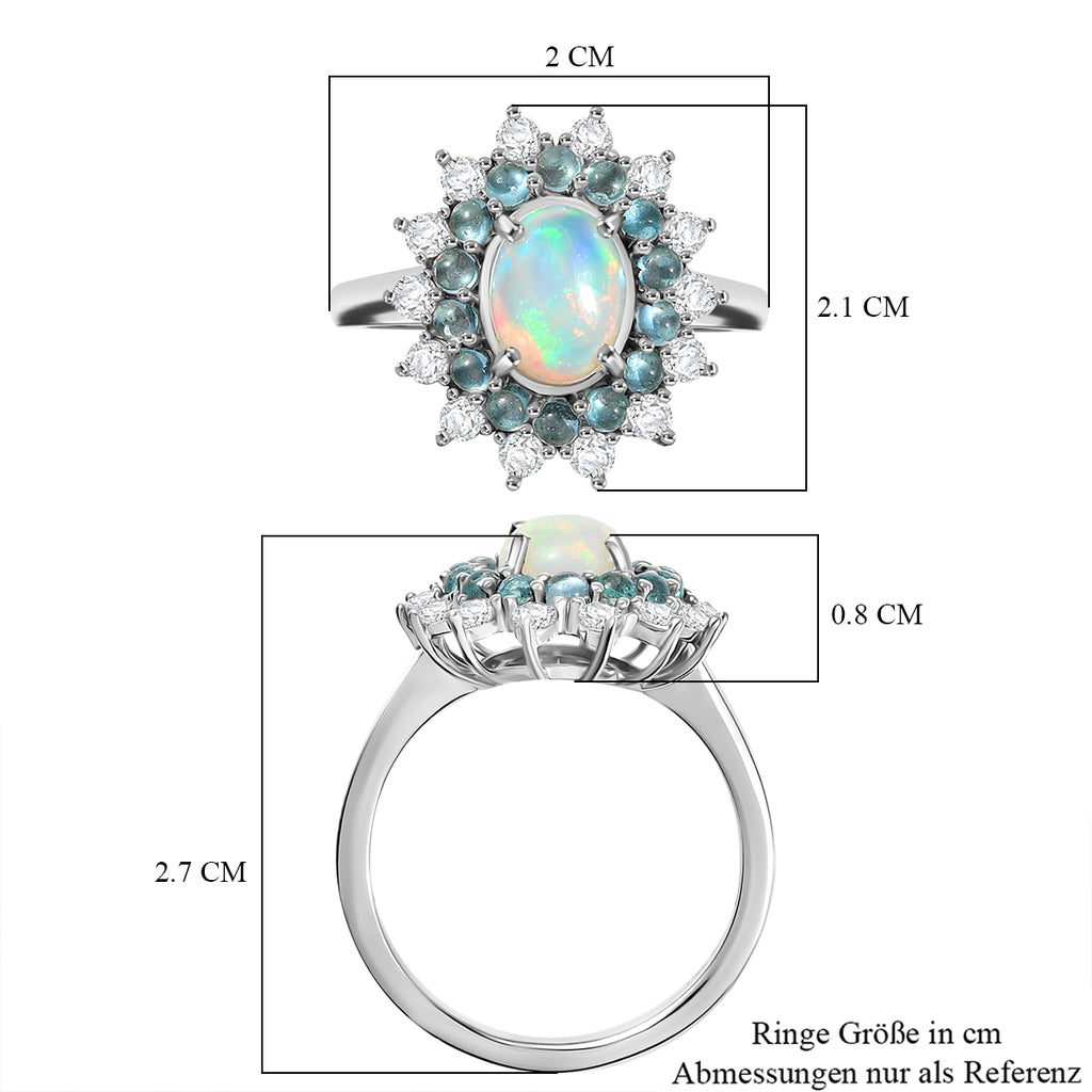 AA äthiopischer Welo Opal, blauer Apatit und Zirkon Ring und Anhänger