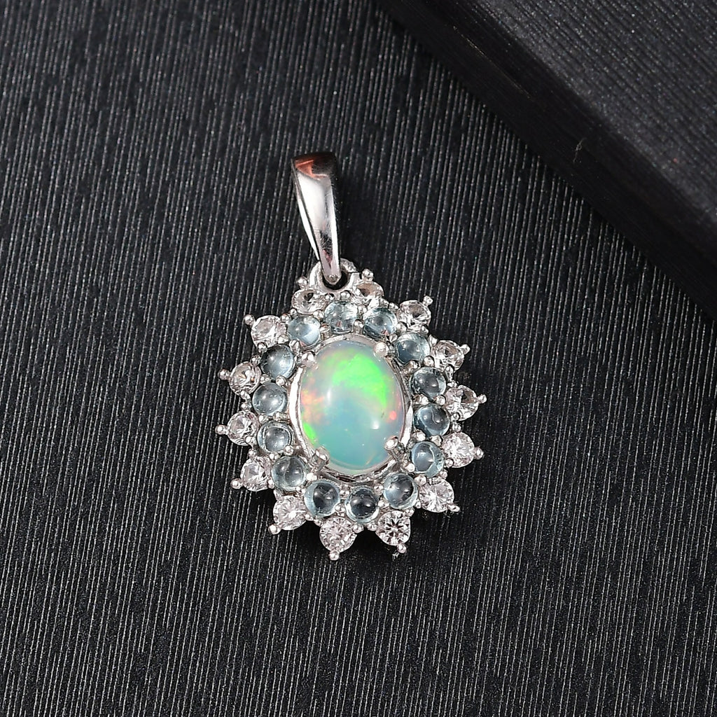 AA äthiopischer Welo Opal, blauer Apatit und Zirkon Ring und Anhänger