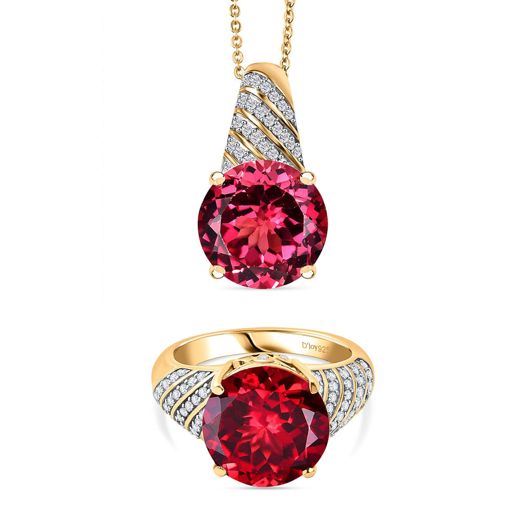 D'Joy Labor Padparadscha Saphir und Zirkon Ring und Anhänger mit 50cm Kette