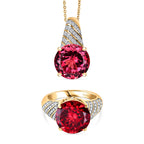 D'Joy Labor Padparadscha Saphir und Zirkon Ring und Anhänger mit 50cm Kette