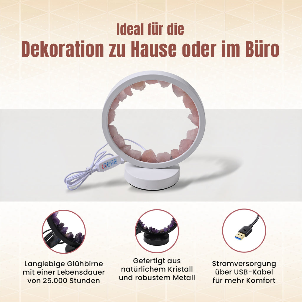Grüne Aventurin  Rosenquarz und Amethyst Kristall-Wellnesslampe mit USB-Anschluss