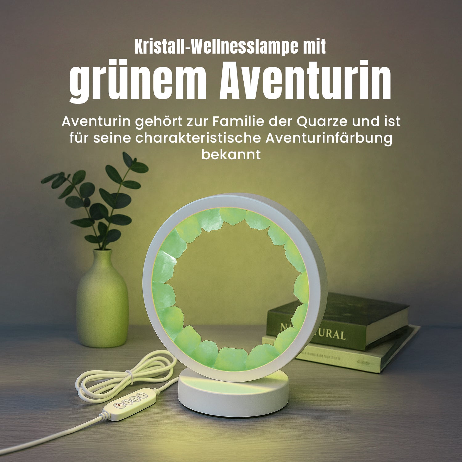 Grüne Aventurin  Rosenquarz und Amethyst Kristall-Wellnesslampe mit USB-Anschluss
