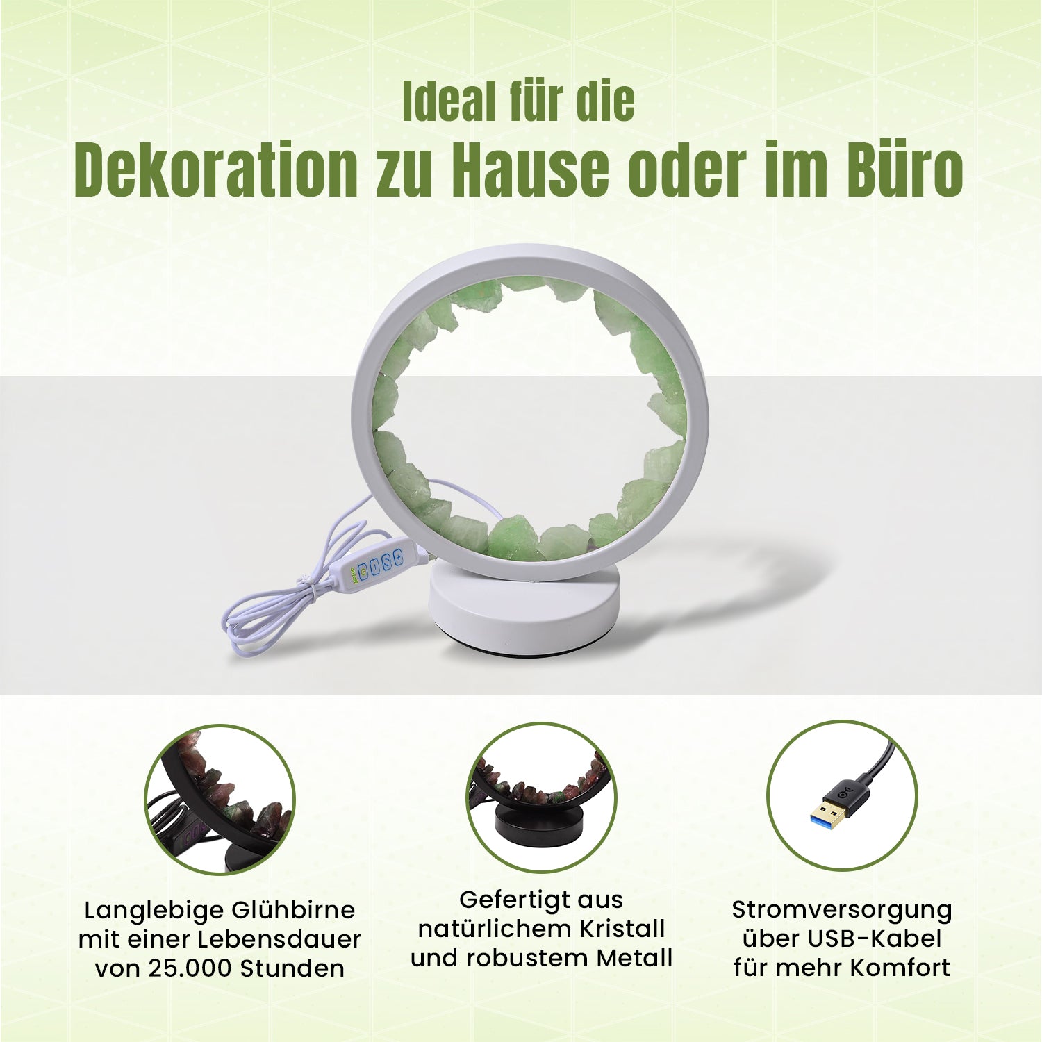 Grüne Aventurin  Rosenquarz und Amethyst Kristall-Wellnesslampe mit USB-Anschluss