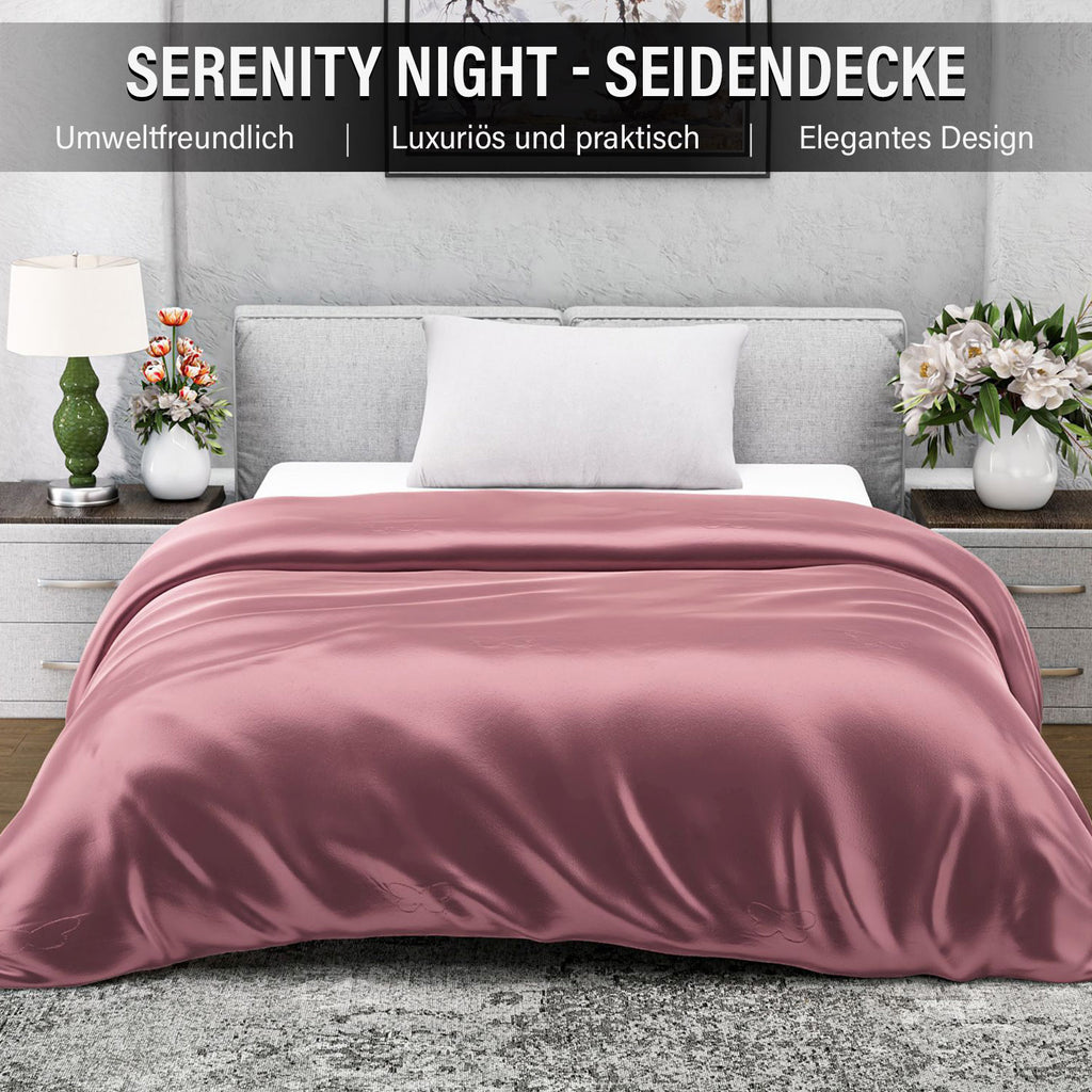 Serenity Night - 100% Maulbeerseide Sommerseidendecke mit Seidenfüllung Daunenkissen und Seidenkissenbezug Rosa