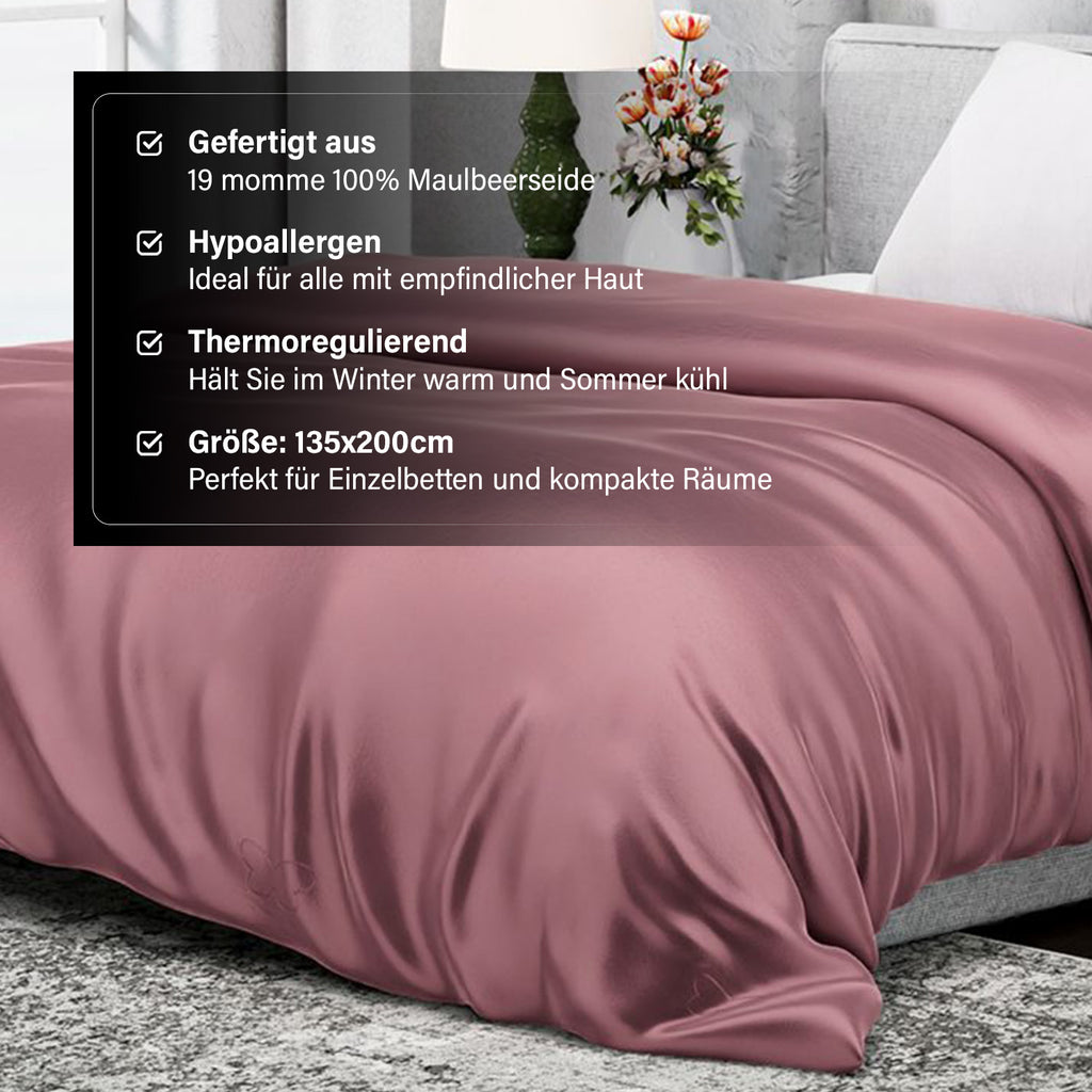 Serenity Night - 100% Maulbeerseide Sommerseidendecke mit Seidenfüllung Daunenkissen und Seidenkissenbezug Rosa