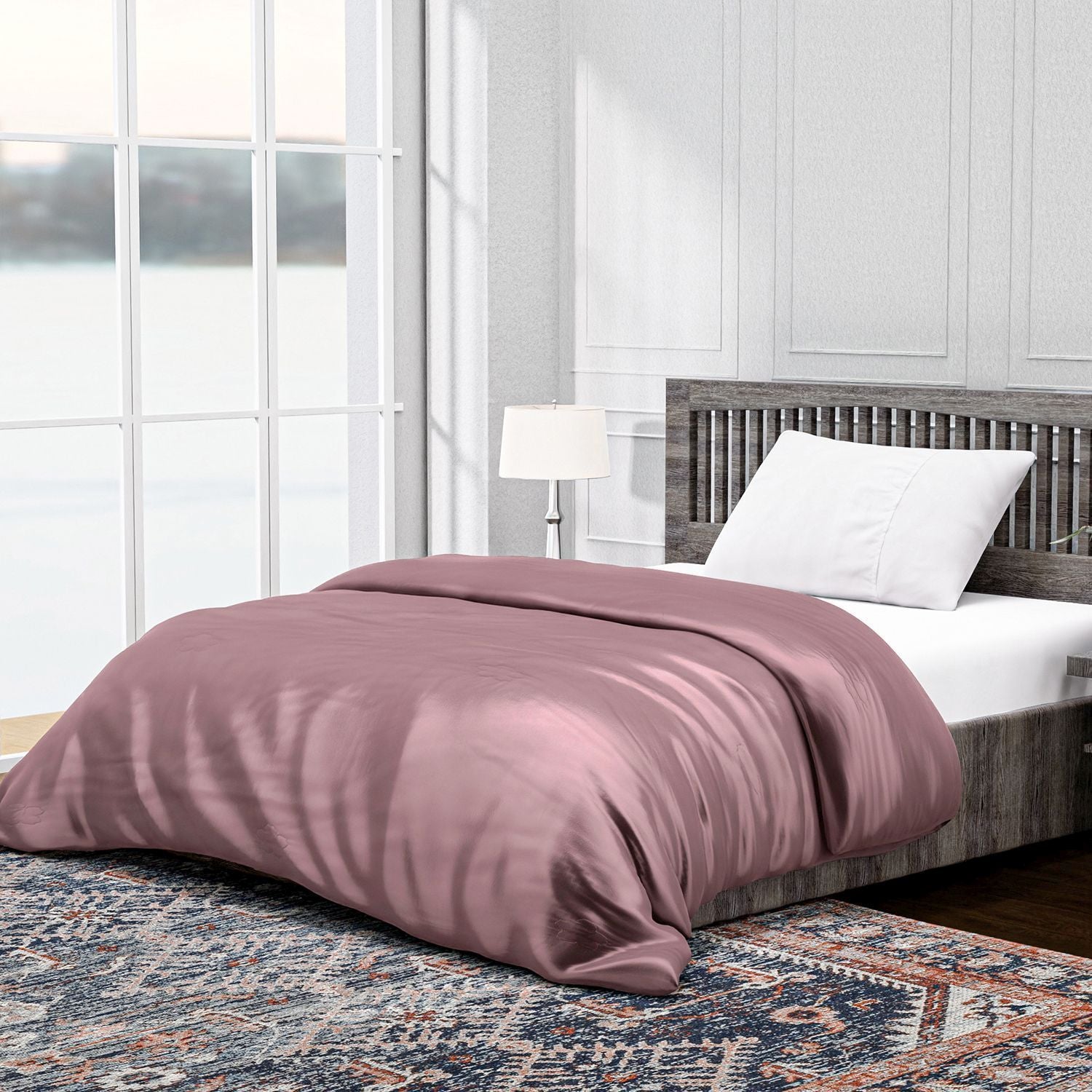 Serenity Night - 100% Bambus-Steppdecke mit Bambusfüllung und 2er-Set Bambus-Kissenbezüge Mauve