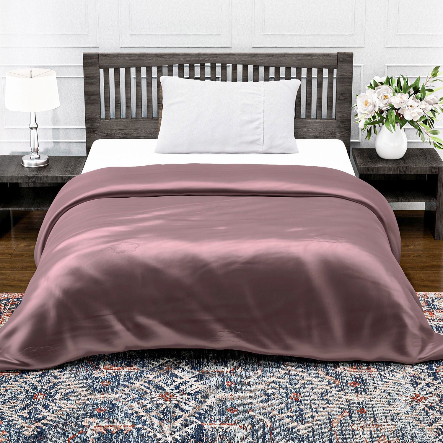 Serenity Night - 100% Bambus-Steppdecke mit Bambusfüllung und 2er-Set Bambus-Kissenbezüge Mauve