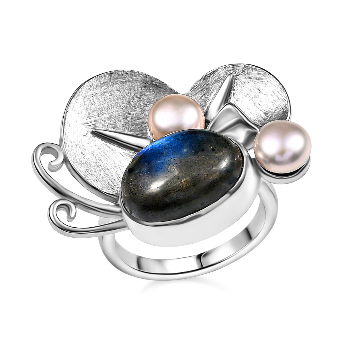 AAA Labradorit und Perlen Schmetterling Ring und Anhänger