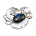 AAA Labradorit und Perlen Schmetterling Ring und Anhänger
