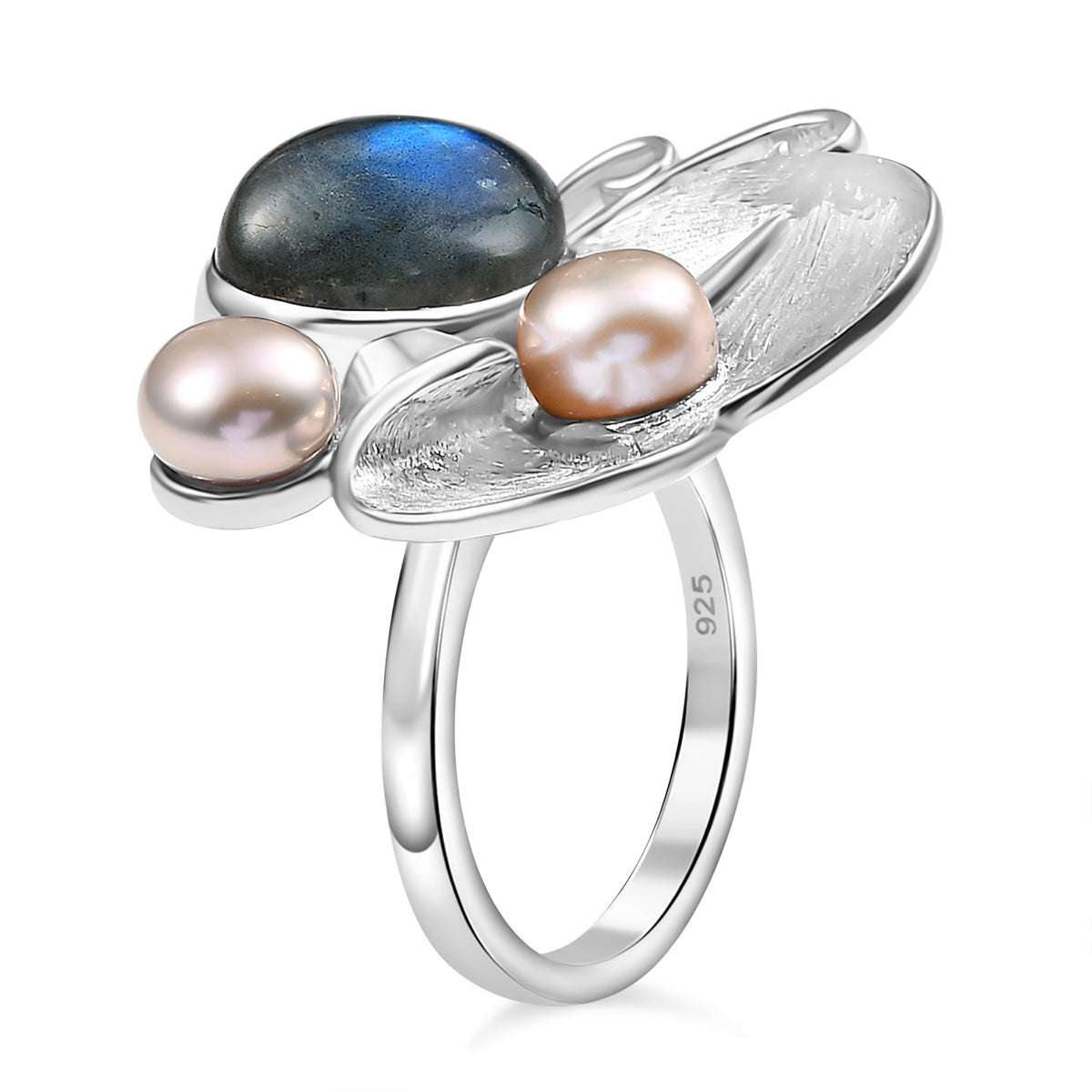 AAA Labradorit und Perlen Schmetterling Ring und Anhänger