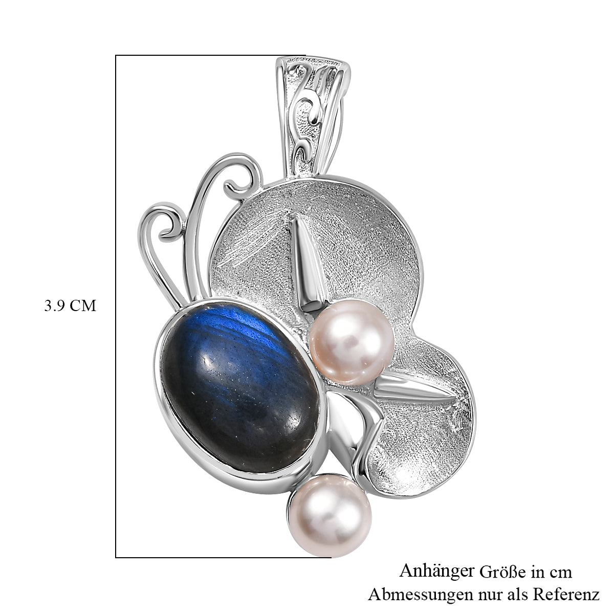 AAA Labradorit und Perlen Schmetterling Ring und Anhänger