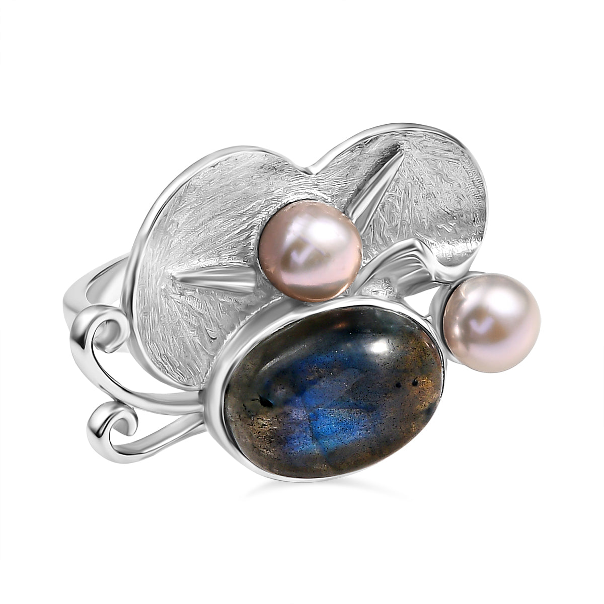 AAA Labradorit und Perlen Schmetterling Ring und Anhänger