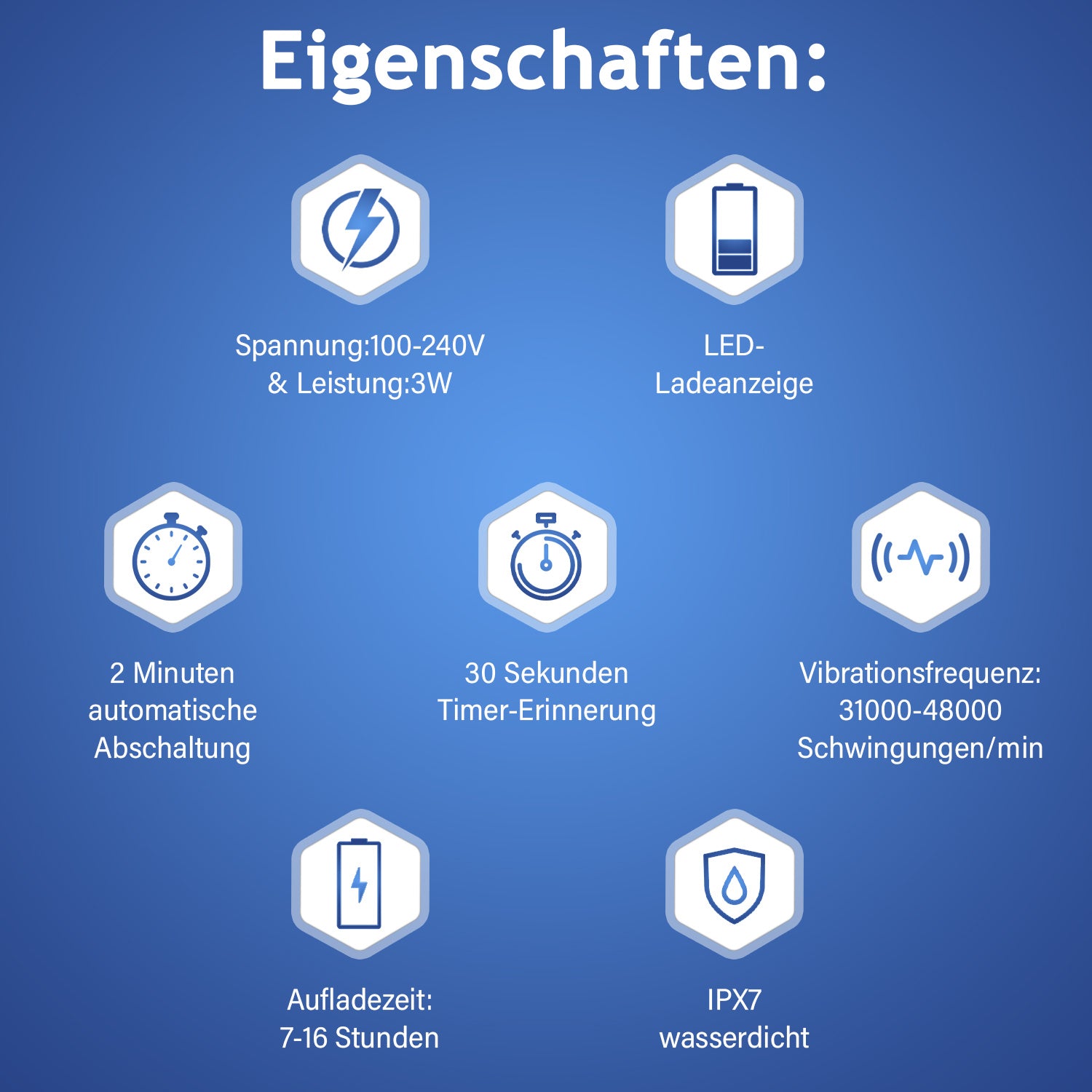 BEAUTECH 5er-Set Elektronische Schallzahnbürste mit 2 Bürstenköpfen, Wasserdicht IPX7, USB-Kabel, 5 Modi