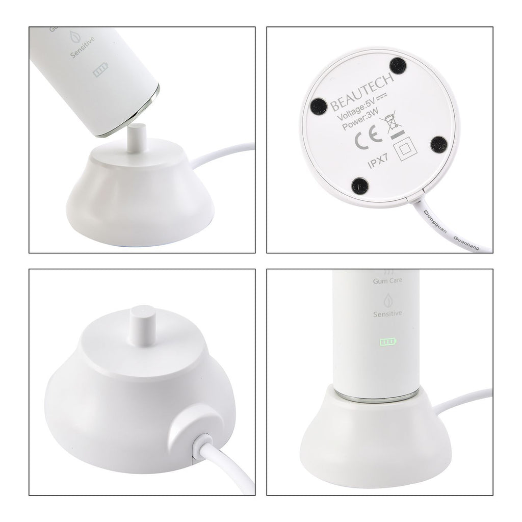 BEAUTECH 5er-Set Elektronische Schallzahnbürste mit 2 Bürstenköpfen, Wasserdicht IPX7, USB-Kabel, 5 Modi