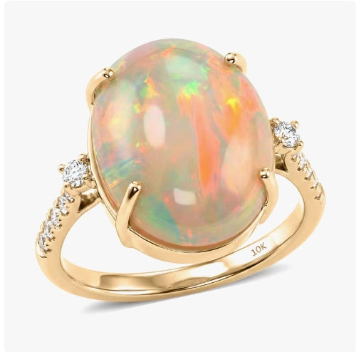LUXORO AAA Natürlicher, äthiopischer Welo Opal, Weißer Diamant Ring 417 Gold (Größe 18.00) ca. 7,39 ct